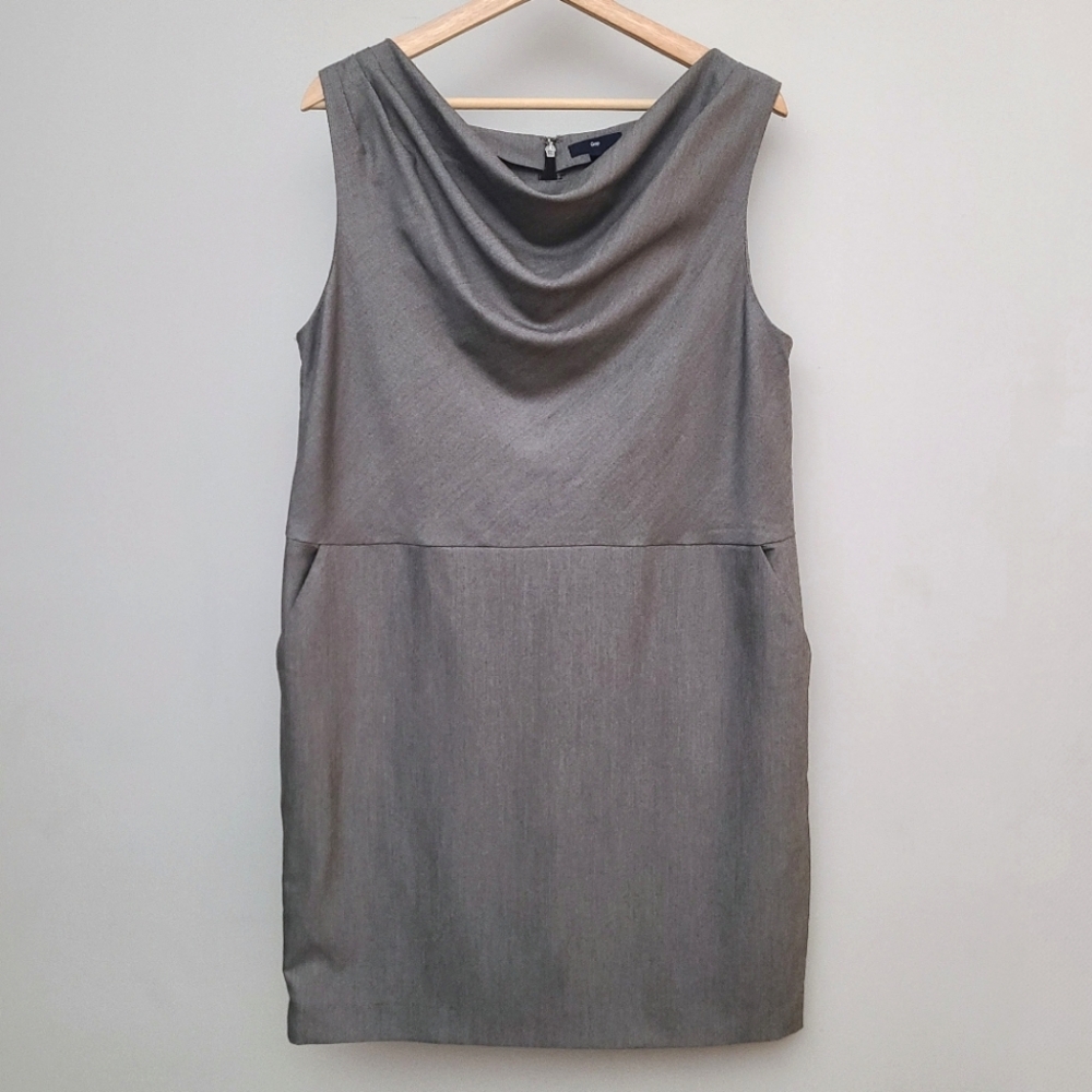GAP Gray Cowl Neck Sleeveless Sheath Dress with Front Pockets
